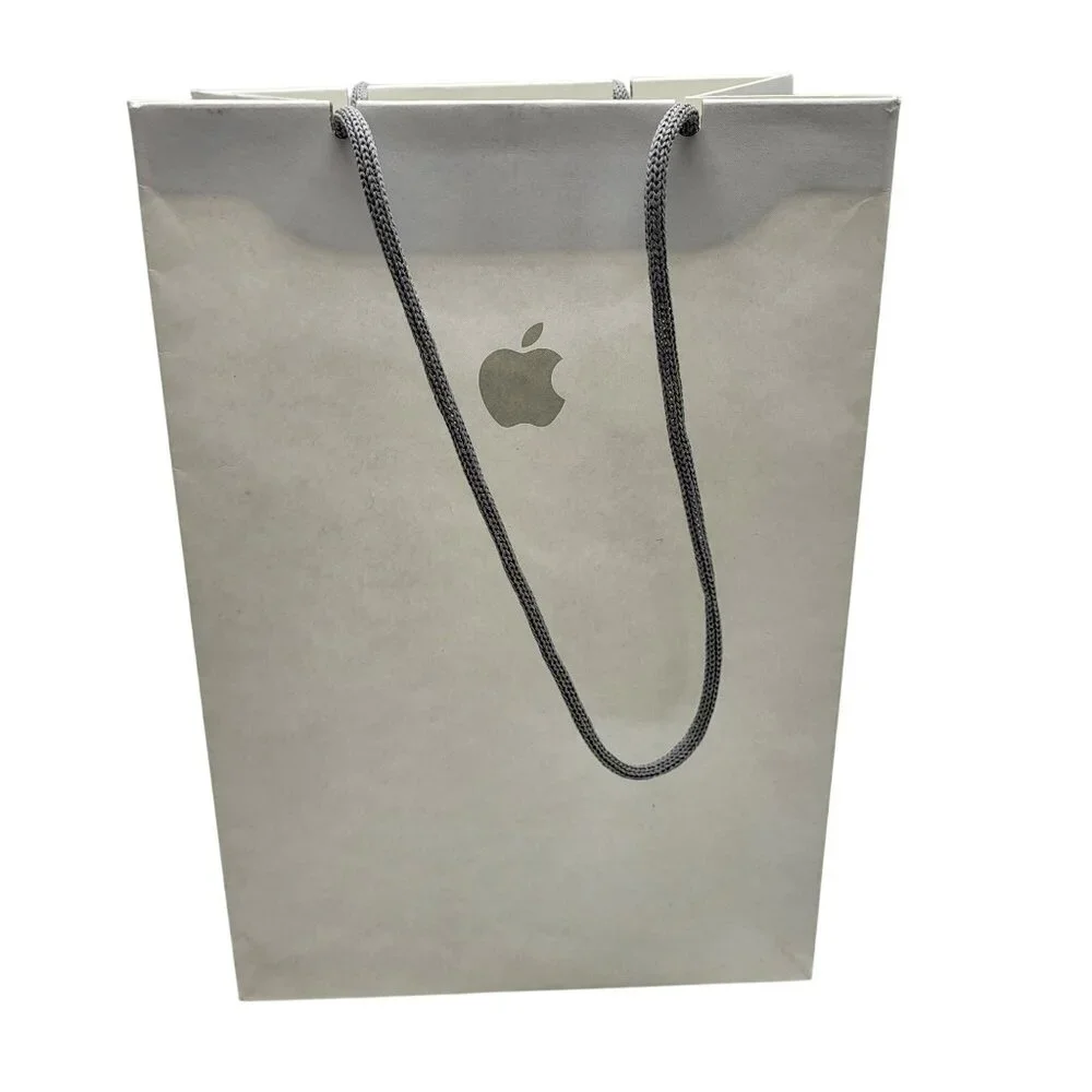 Apple Store Shopping Bag Gift Bag 11X8X5 White Grey Paper Reusable